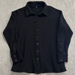 Monrow Women's Black Waffle Cotton Shacket - Pockets - Small - Luxe!